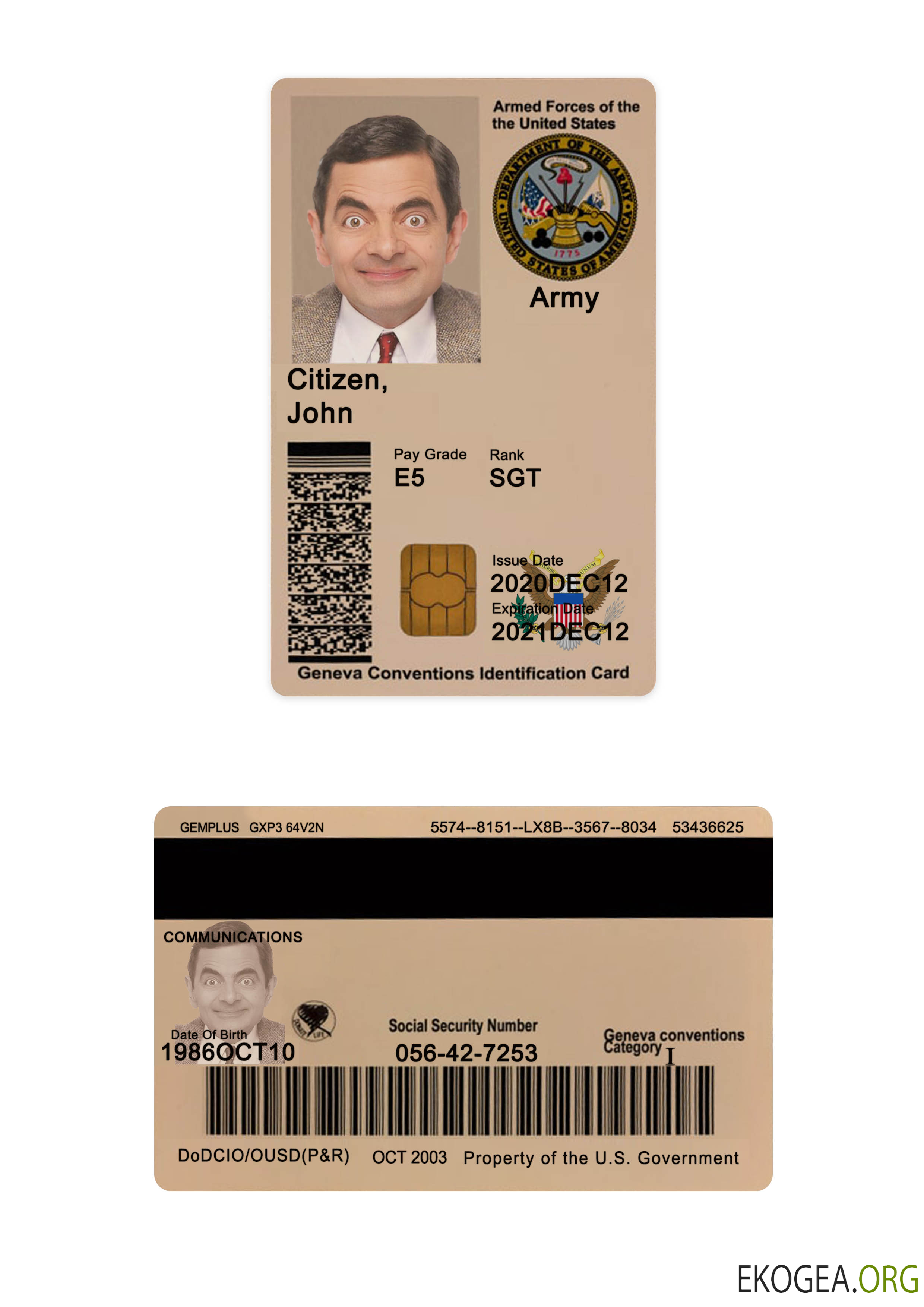 Carte d'identité militaire américaine